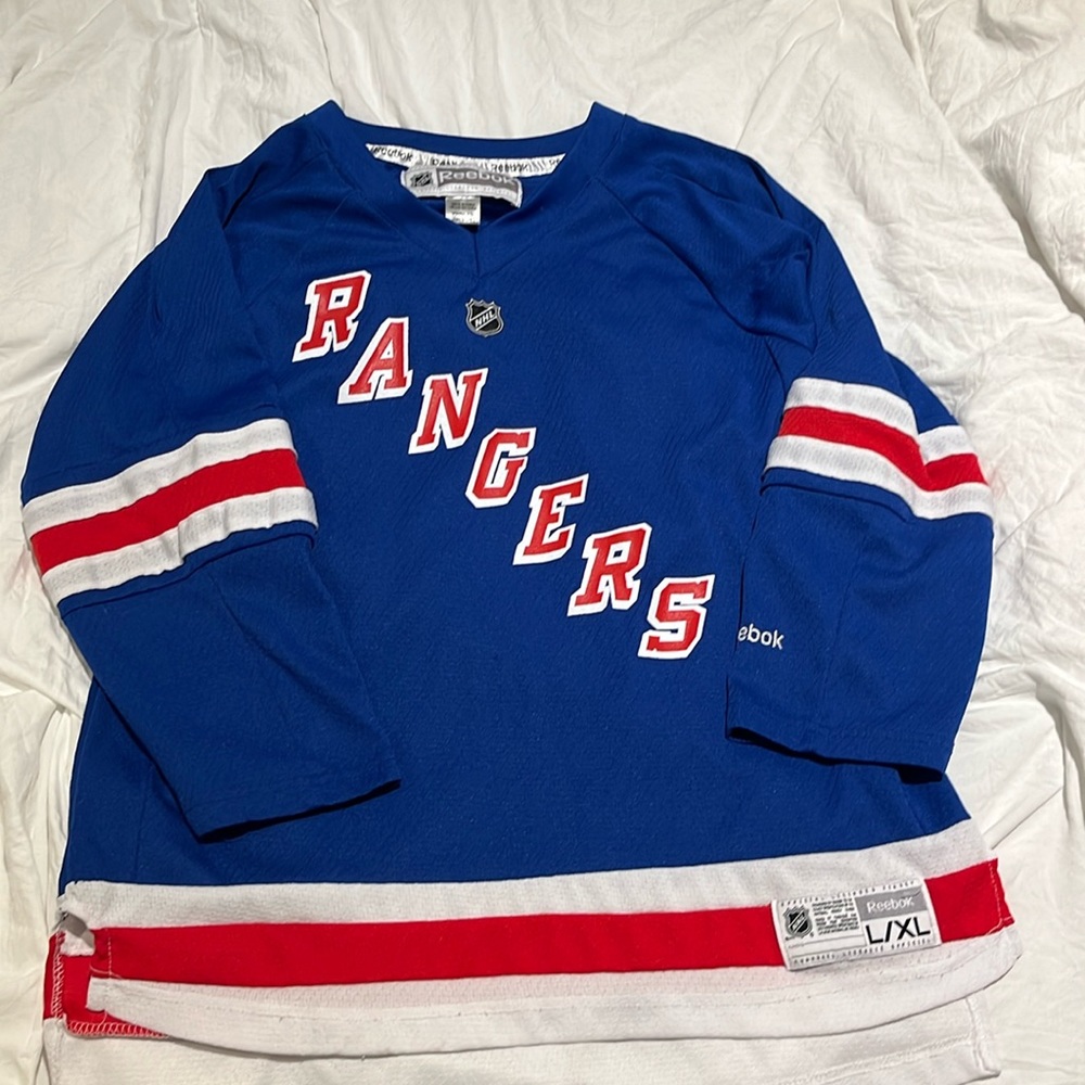 Blue Reebok youth L/XL New York Rangers Jersey